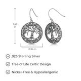 925 Sterling Silver Celtic Knot Openwork Tree of Life Earrings and Pendant Necklace