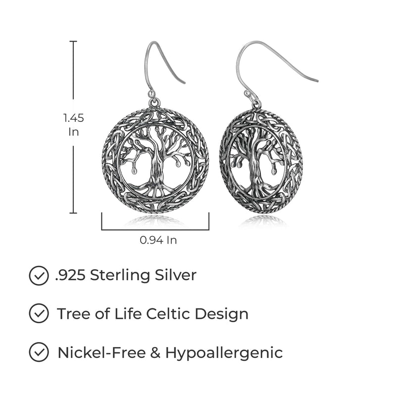 925 Sterling Silver Celtic Knot Openwork Tree of Life Earrings and Pendant Necklace