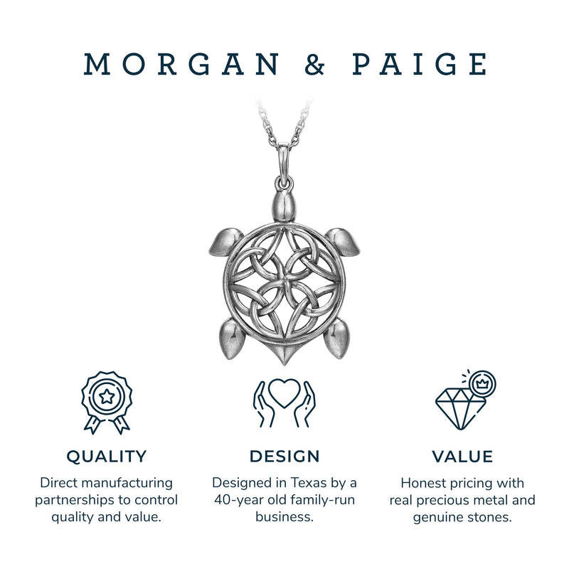 MORGAN & PAIGE .925 Sterling Silver Necklace Oxidized - Celtic Knot Cross, Shamrock Clover, Tinity Heart, Turtle, Angel and Mom Necklaces for Women, Dainty and Lightweight Intricate Design 18 inch