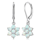 MORGAN & PAIGE .925 Sterling Silver Gemstone Birthstone Flower Cluster Leverback Dangle Drop Earrings for Women - Hypoallergenic Jewelry