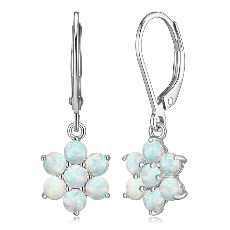 MORGAN & PAIGE .925 Sterling Silver Gemstone Birthstone Flower Cluster Leverback Dangle Drop Earrings for Women - Hypoallergenic Jewelry