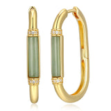 14K Yellow Gold-Plated Hoop Earrings for Women with Cubic Zirconia - Hypoallergenic Genuine Jade & Gemstones