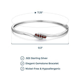 .925 Sterling Silver Gemstone 5-Stone Diagonal Bypass-Set 7" Bangle Bracelet - Choice of Birthstone Colors