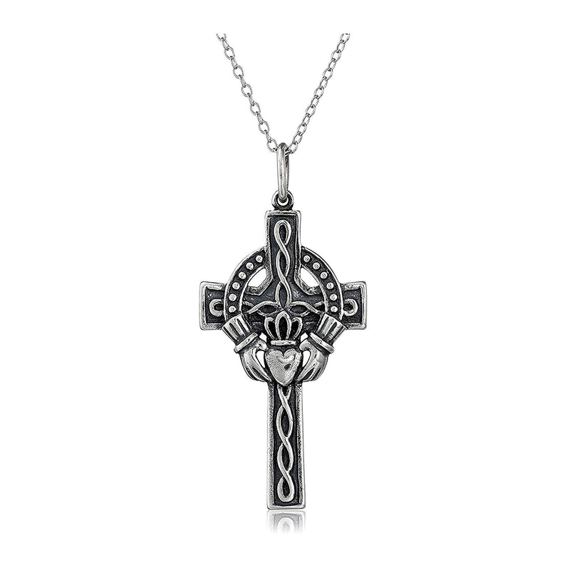 MORGAN & PAIGE Oxidized 925 Sterling Silver Celtic Claddagh Crown, Cross or Celtic Knot Pendant Necklace, 18"