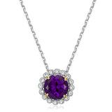 MORGAN & PAIGE Lab Created Gemstone Halo Circle Pendant Necklace on Rhodium-Plated Sterling Silver Diamond Cut Cable Chain, White Sapphire Necklace, Pendant Necklace for Women