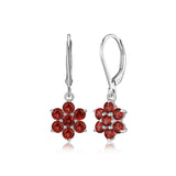 MORGAN & PAIGE .925 Sterling Silver Gemstone Birthstone Flower Cluster Leverback Dangle Drop Earrings for Women - Hypoallergenic Jewelry