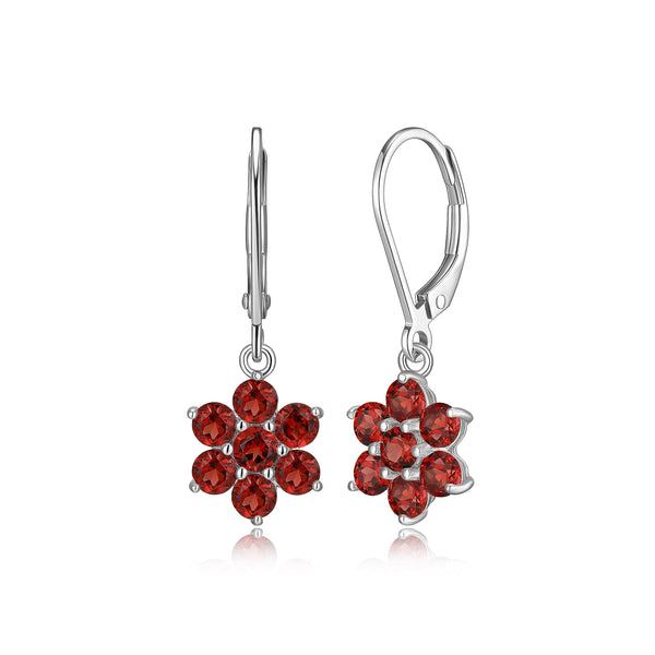 MORGAN & PAIGE .925 Sterling Silver Gemstone Birthstone Flower Cluster Leverback Dangle Drop Earrings for Women - Hypoallergenic Jewelry