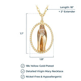 Morgan & Paige Crystal Blessed Virgin Mary Fine Silver or 18K Yellow Gold Plated Bronze Pendant Necklace, 18"