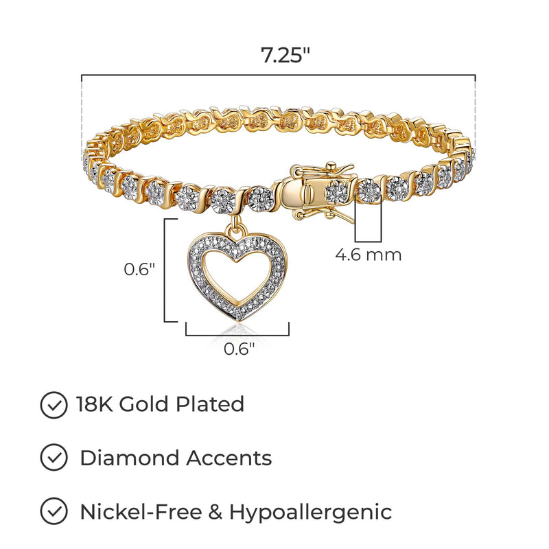 MORGAN & PAIGE Bronze Rhodium, 14k Rose Gold or 18k Yellow Gold Plated Diamond Accent Tennis Bracelets for Women Trendy - Charm Womens Bracelets with Accent S-Link Chain, Gift Jewelry 7.25 inch