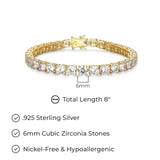 MORGAN & PAIGE 925 Sterling Silver Tennis Bracelet with Cubic Zirconia in Platinum, Yellow Gold, or Rose Gold Plated Finishes; Hypoallergenic Tarnish-Free, Silver Bracelet for Women,7.25 or 8 inch