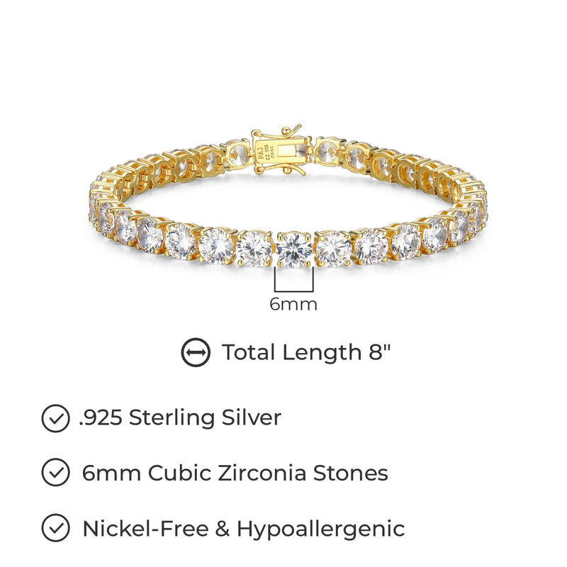 MORGAN & PAIGE 925 Sterling Silver Tennis Bracelet with Cubic Zirconia in Platinum, Yellow Gold, or Rose Gold Plated Finishes; Hypoallergenic Tarnish-Free, Silver Bracelet for Women,7.25 or 8 inch