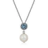 MORGAN & PAIGE .925 Sterling Silver Rhodium Plated Birthstone Necklace - Elegant Freshwater Cultured Pearl Necklace and Gemstone Necklace, Bezel-Set Pearl Drop Necklaces for Women Jewelry 18"