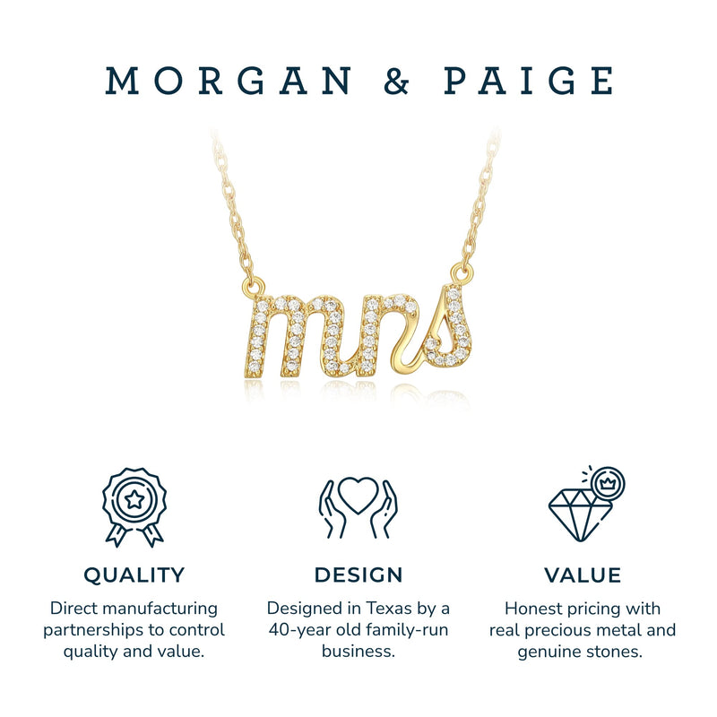 MORGAN & PAIGE .925 Sterling Silver Rhodium or 18K Yellow Gold Plated Statement Dainty Necklace for Women, Hypoallergenic Cursive Pendant Letter Necklaces for Women - 16in with 2in Extender Chain