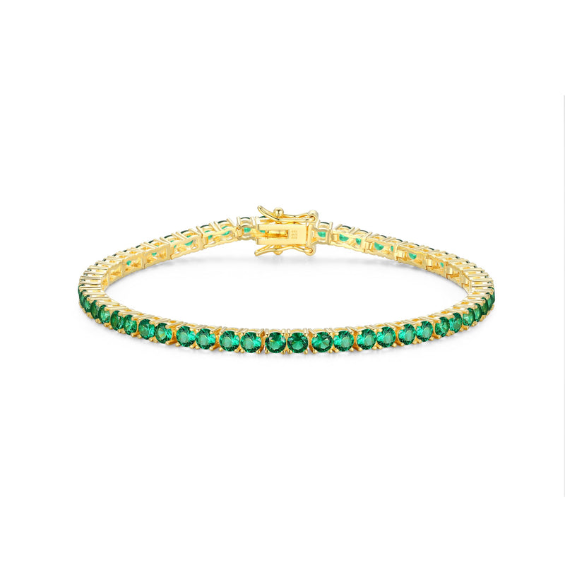 MORGAN & PAIGE 18k Yellow Gold Plated .925 Sterling Silver 3mm Tennis Bracelet for Women, 7.25" with Round Cut Birthstones