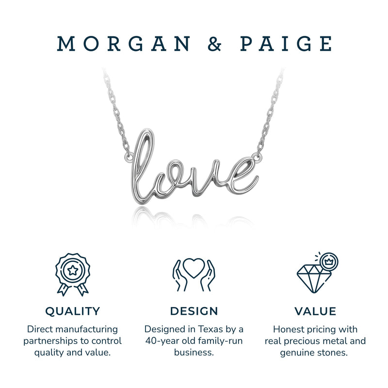 MORGAN & PAIGE .925 Sterling Silver Rhodium or 18K Yellow Gold Plated Statement Dainty Necklace for Women, Hypoallergenic Cursive Pendant Letter Necklaces for Women - 16in with 2in Extender Chain