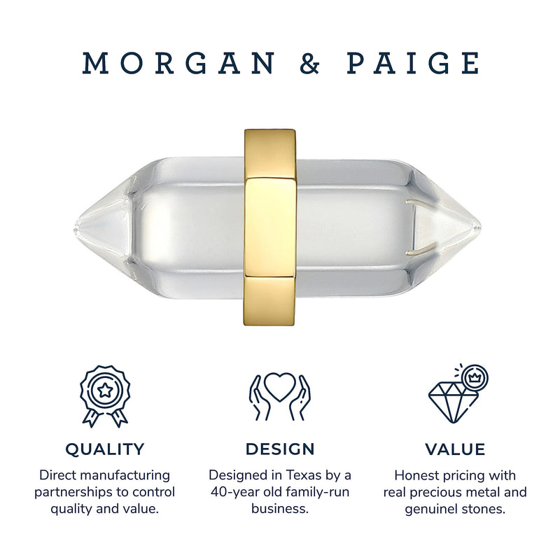 MORGAN & PAIGE Healing Crystal Quartz Stud Earrings for Women - 18K Yellow Gold Plated Sterling Silver Chakra Point, Hexagonal Points Stone