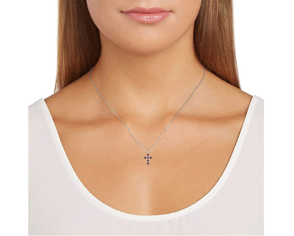 .925 Sterling Silver Gemstone or Cultured Pearl Classic Cross Pendant Necklace on 18" Chain - Choice of Birthstone Colors