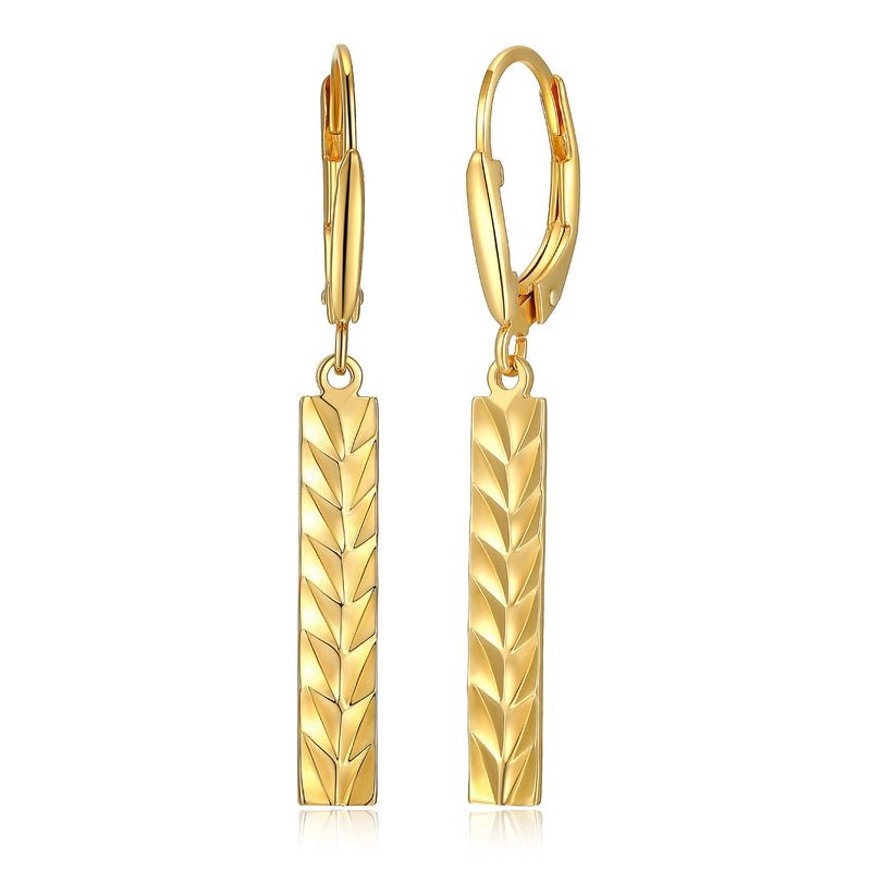 MORGAN & PAIGE 18k Yellow Gold Plated 925 Sterling Silver Geometric Pattern Vertical Bar Drop Earrings