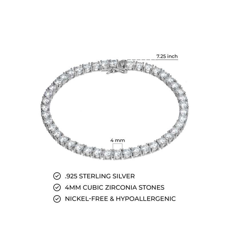 MORGAN & PAIGE 925 Sterling Silver Tennis Bracelet with Cubic Zirconia in Platinum, Yellow Gold, or Rose Gold Plated Finishes; Hypoallergenic Tarnish-Free, Silver Bracelet for Women,7.25 or 8 inch