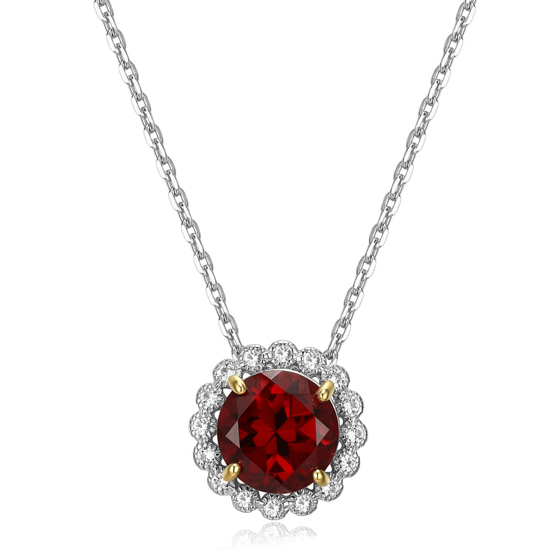 MORGAN & PAIGE Lab Created Gemstone Halo Circle Pendant Necklace on Rhodium-Plated Sterling Silver Diamond Cut Cable Chain, White Sapphire Necklace, Pendant Necklace for Women