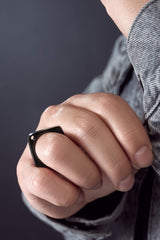 Room101 Stainless Steel with Black PVD 6mm Mens Square Ring - Size 10