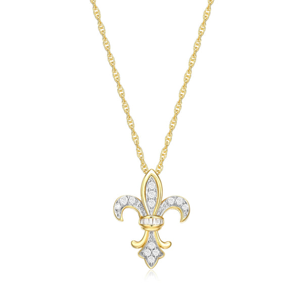 MORGAN & PAIGE .925 Sterling Silver 18K Yellow Gold Plated Fleur de Lis Gold Necklace for Women - Elegant and Dainty Jewelry 1/4 CTTW Diamond Necklace for Women 18 inch (I-J Color, I3 Clarity)