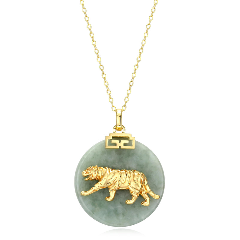 18K Gold-Plated Sterling Silver Chinese Zodiac Sign Pendant Necklace for Women - Hypoallergenic Jade Zodiac Year Pendant with 18-inch Chain - Genuine Green Jade Jewelry