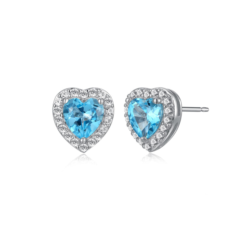 MORGAN & PAIGE Rhodium-Plated Sterling Silver Heart Stud Earrings for Women with Lab-Created White Sapphire Halo - Hypoallergenic and Nickel-Free, Choice of Birthstone Jewelry with Elegant