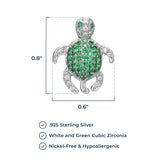 MORGAN & PAIGE Rhodium Plated 925 Sterling Silver White and Green Cubic Zirconia Turtle Pendant Necklace, 18 inches Cable Chain