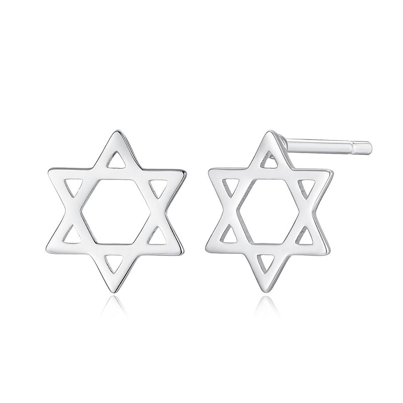 MORGAN & PAIGE Rhodium Plated .925 Sterling Silver Tiny Star of David Stud Earrings