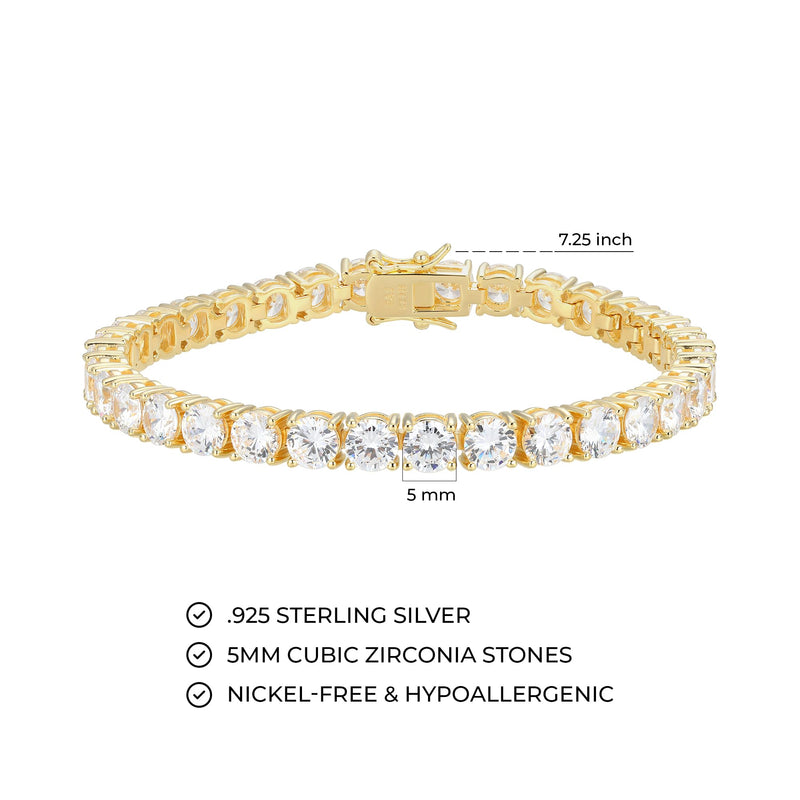 MORGAN & PAIGE 925 Sterling Silver Tennis Bracelet with Cubic Zirconia in Platinum, Yellow Gold, or Rose Gold Plated Finishes; Hypoallergenic Tarnish-Free, Silver Bracelet for Women,7.25 or 8 inch