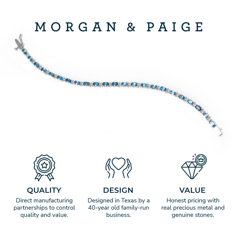 MORGAN & PAIGE .925 Sterling Silver Rhodium Plated Birthstone Tennis Bracelets for Women - Alternating Diamond and Oval Gemstone Bracelet, Secure Locking Clasp Birthday Gift Jewelry for Women 7.25"