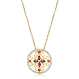 18K Yellow Gold-Plated .925 Sterling Silver Diamond-Accented Gemstone Floral Filigree Cross Round 1" Pendant Necklace on 18" Chain - Choice of Birthstones