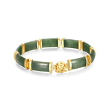 18K Yellow Gold Sterling Silver Link Bracelet for Women, Genuine Green Jade, Jadeite or Nephrite, Hypoallergenic and Nickel-Free, 7.25", Chinese Motif, Elegant Gift Box Included