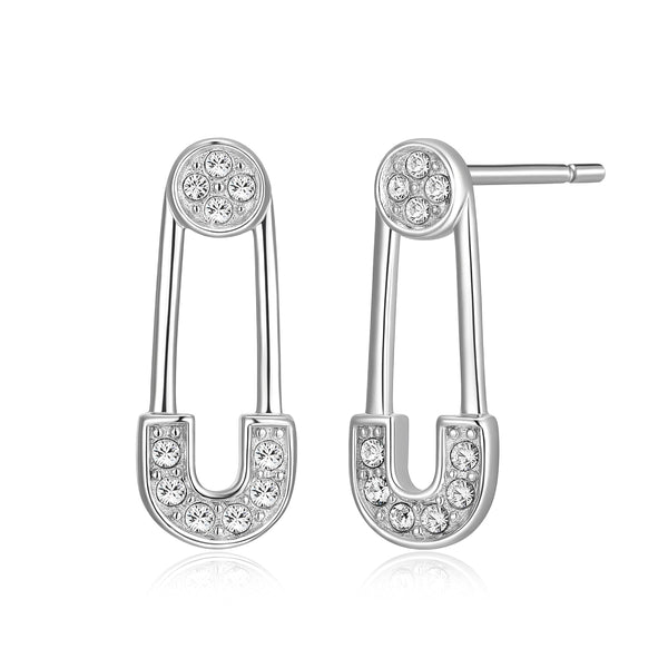 MORGAN & PAIGE Sterling Silver Safety Pin Stud Post Earrings Made with Crystal