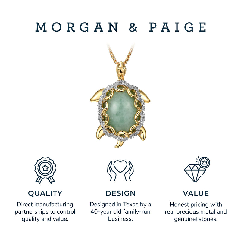 MORGAN & PAIGE .925 Sterling Silver 18K Gold Plated Genuine Jade Necklaces for Women - Elephant and White Sapphire or Turtle with 1/10 cttw Diamond Pendant, Gold Necklace for Women Jewelry 18 inch