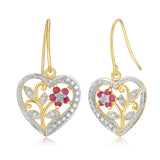 MORGAN & PAIGE 18K Yellow Gold Plated Sterling Silver Genuine Ruby and Diamond Accent Heart 1" Dangle Earrings