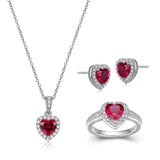 MORGAN & PAIGE .925 Sterling Silver Gemstones and White Sapphire Halo Heart Necklace, Earrings & Ring Set - Birthstone Jewelry Sets for Women, 18in Cable Chain, Size 7 Ring, Ideal Birthday Gift