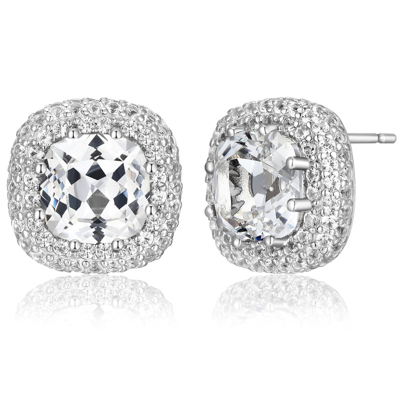 MORGAN & PAIGE Rhodium Plated Sterling Silver Lab-Created Gemstones Stud Earrings for Women - Hypoallergenic and Nickel-Free, Jewelry for Her with Elegant Gift Box