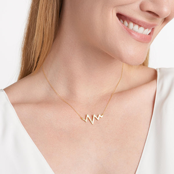 MORGAN & PAIGE 18k Gold Plated 925 Sterling Silver Lifeline Heartbeat Necklace, 16" + 2" Extender