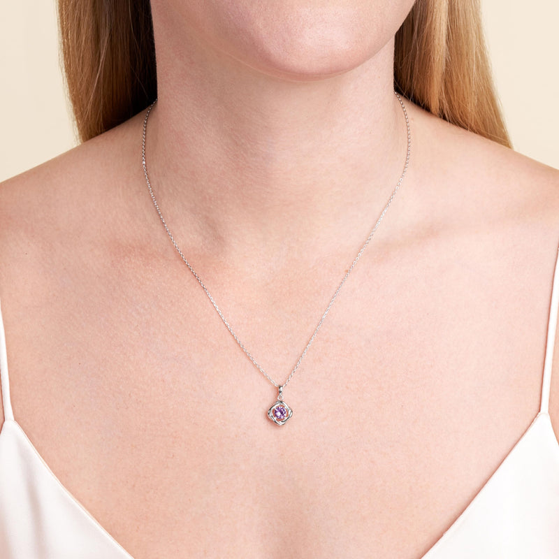 MORGAN & PAIGE Gemstone Lab-Created Birthstone Pendant Love Knot Necklace Featuring Rhodium-Plated Sterling Silver with Faceted Cable Chain, Love Knot Necklace, Birthstone Necklaces for Women