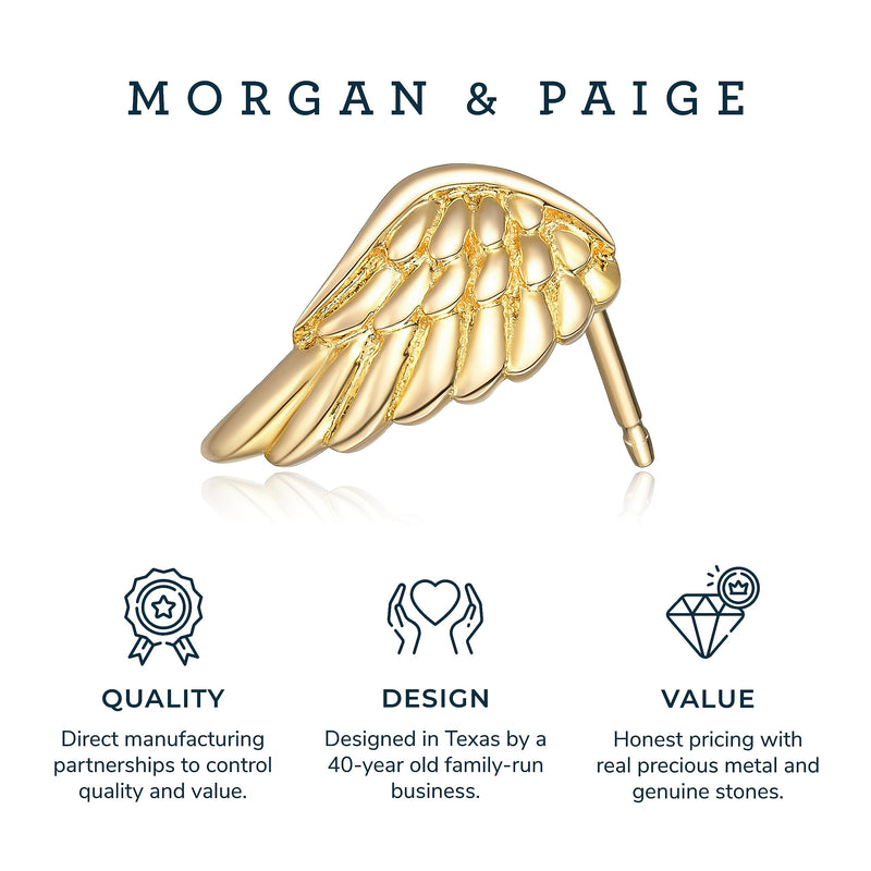 Morgan & Paige Rhodium / 14K Rose Gold / 18K Yellow Gold Plated 925 Sterling Silver Angel Wing Stud Earrings Hypoallergenic Adorned for Women