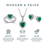 MORGAN & PAIGE .925 Sterling Silver Gemstones and White Sapphire Halo Heart Necklace, Earrings & Ring Set - Birthstone Jewelry Sets for Women, 18in Cable Chain, Size 7 Ring, Ideal Birthday Gift