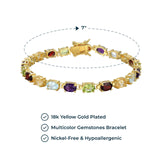 MORGAN & PAIGE 18K Yellow Gold-Plated .925 Sterling Silver Five-Tone Multicolor Genuine Gemstone Tennis Bracelet, 7"