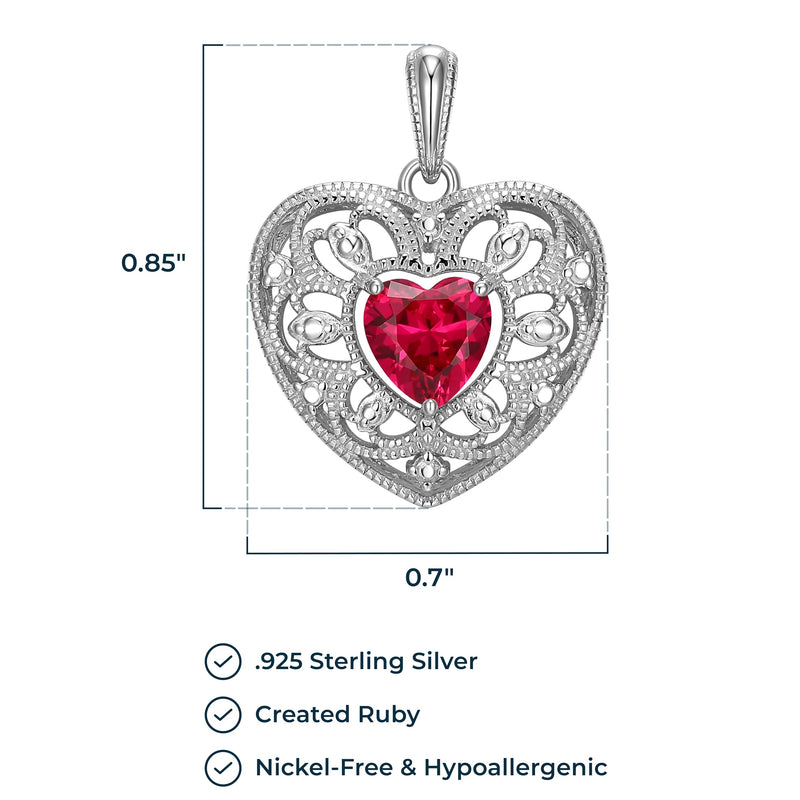 MORGAN & PAIGE Created Gemstone Filigree Heart Pendant Necklace Featuring Rhodium-Plated Sterling Silver with Faceted Cable Chain, Sapphire Jewelry, Heart Necklaces for Women