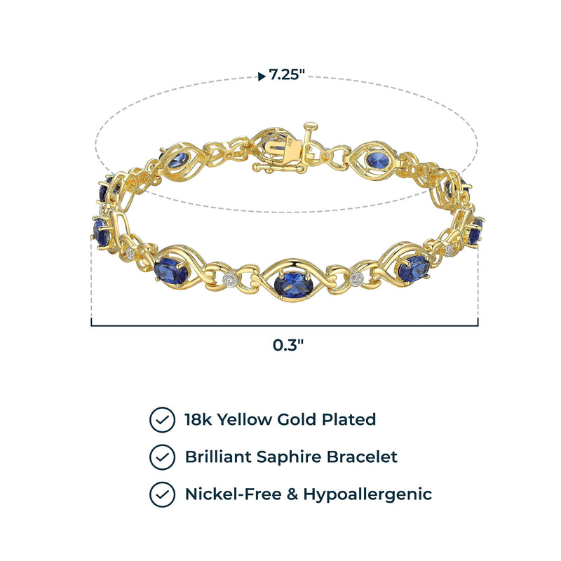 MORGAN & PAIGE 18k Yellow Gold Over Sterling Silver Created Blue and White Sapphire Bracelet, 7.25"