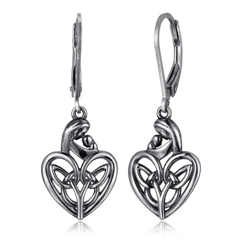 MORGAN & PAIGE .925 Sterling Silver Oxidized Celtic Knot Dangle Earrings for Women - Irish Intricate Leverback or French Wire Hook Hypoallergenic Sterling Silver Earrings, Jewelry for Her