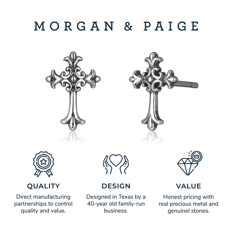 MORGAN & PAIGE .925 Sterling Silver Oxidized, 18k Yellow Gold or 14K Rose Gold Plated Celtic Cross Sterling Silver Earrings - Drop & Dangle or Stud Earrings for Women Hypoallergenic Faith Jewelry