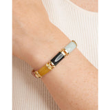 18K Yellow Gold Plated 925 Sterling Silver Genuine Multi-Color Jade Rectangle Link Bracelet, 7.25"