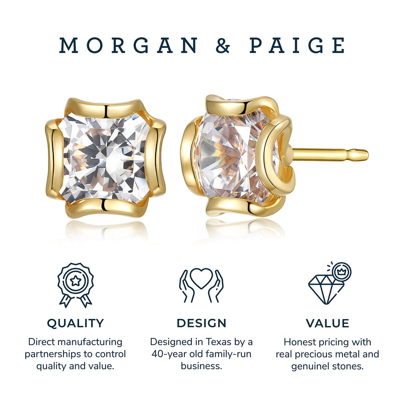 Morgan & Paige 925 Sterling Silver Cubic Zirconia Flower Basket Stud Earrings for Women, Hypoallergenic Jewelry for her, Plated in Rhodium/Rose Gold/Yellow Gold